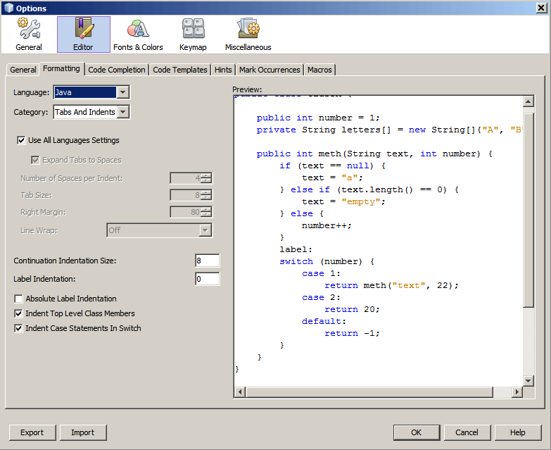 netbean code editor